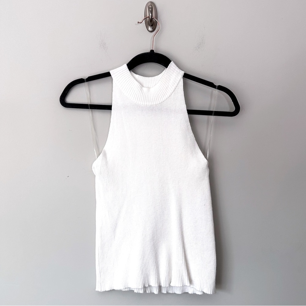 Cotton Emporium White Ribbed Mock Neck Sleeveless Sweater